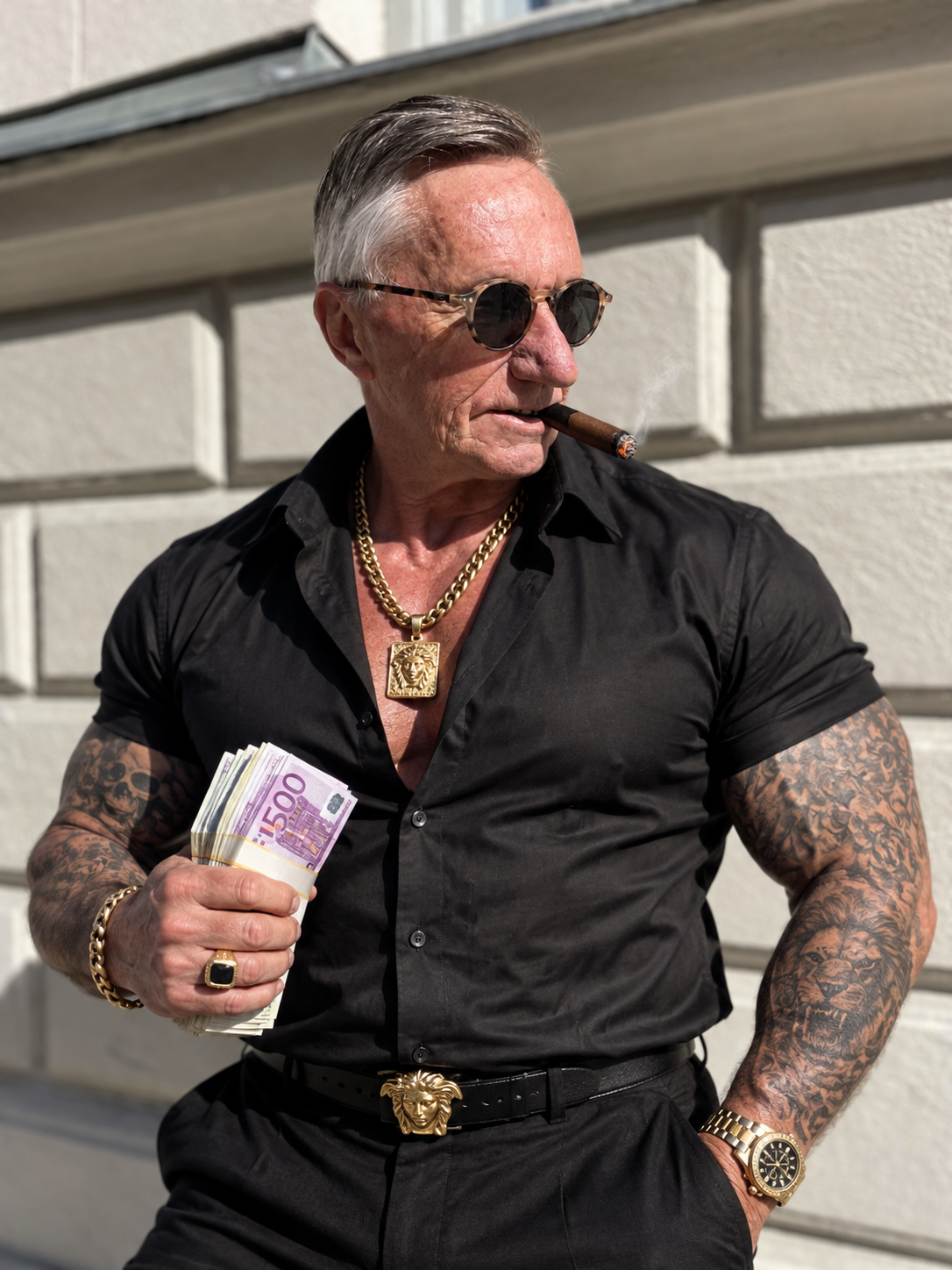 Bosse Räntan Johnson med cigarr och en bunt sedlar